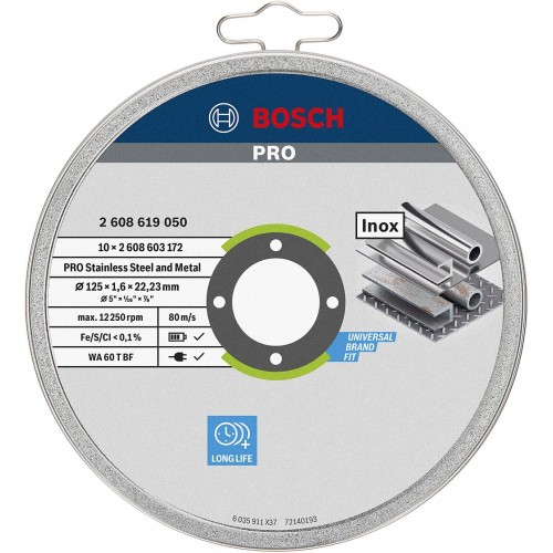 BOSCH Řezací kotouč PRO Stainless Steel and Metal, 125 × 1,6 × 22,23 mm 2608619050 BOSCH Řezací kotouč PRO Stainless Steel and Metal, 125 × 1,6 × 22,23 mm 2608619050