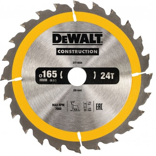 DeWALT DT1934 Pilový kotouč 165 x 20 mm, 24 zubů, ATB 10°