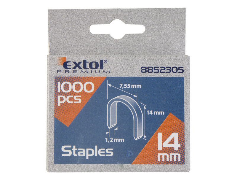 EXTOL PREMIUM spony oblé 14mm, 7.55x0.52x1.2mm, balení 1000ks 8852305