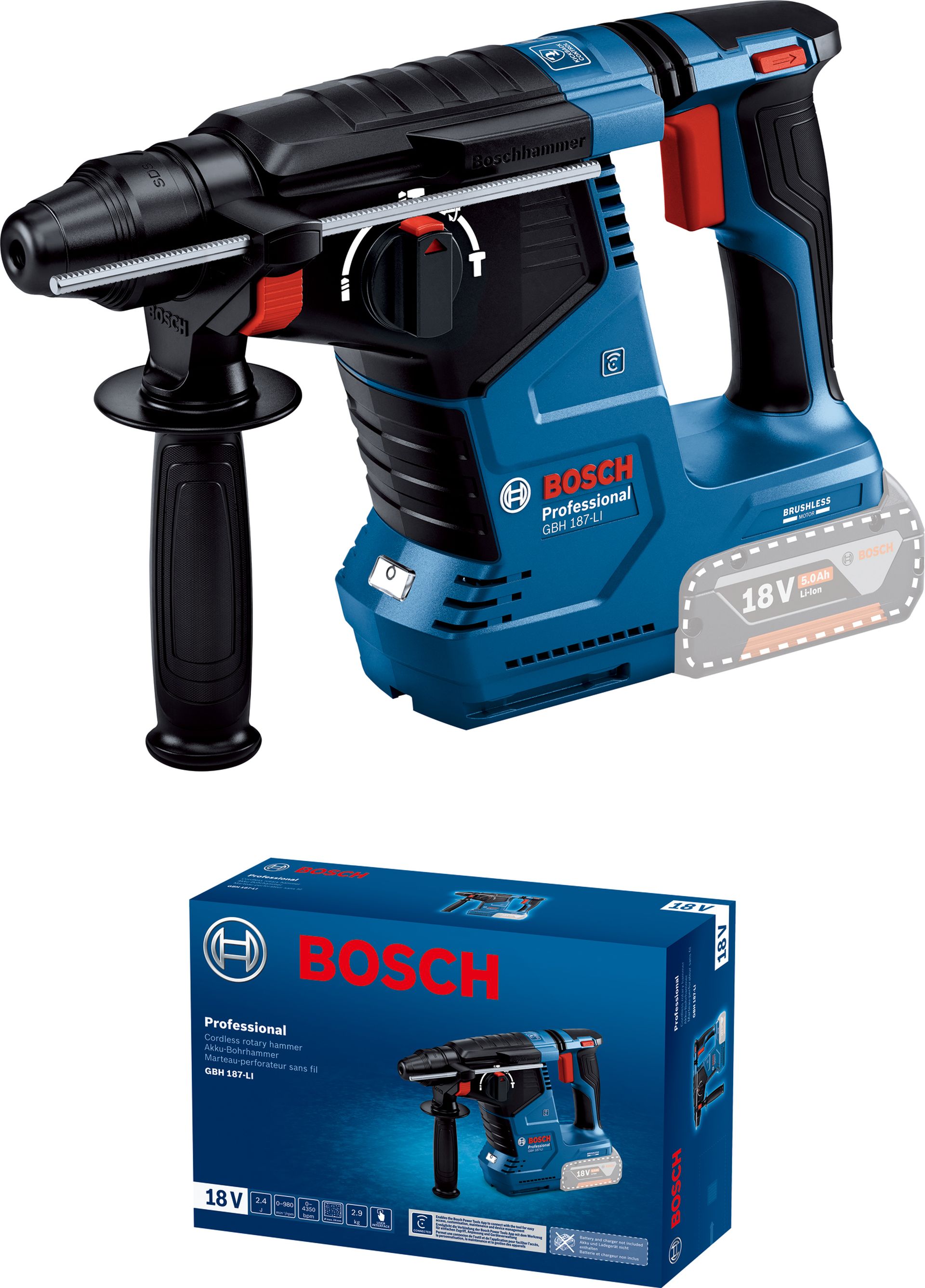 BOSCH GBH 187-LI PROFESSIONAL Vrtací kladivo s SDS plus, solo 0611923020