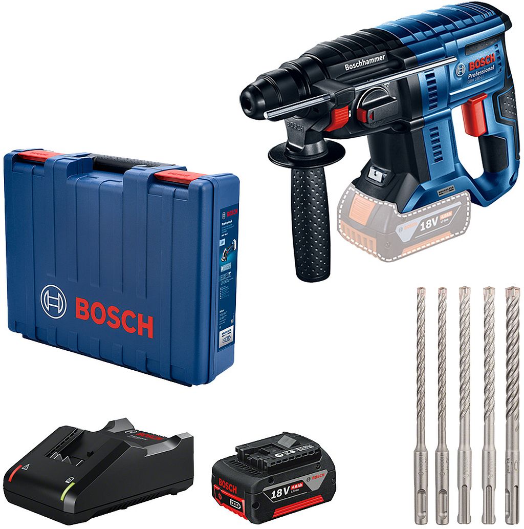 BOSCH GBH 180-LI PROFESSIONAL Vrtací kladivo + GBA 18V 4.0Ah + sada SDS Plus 0615990M9C