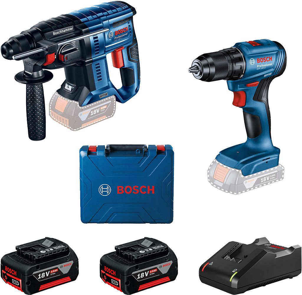 BOSCH Kombinovaná sada: GSR 185-LI + GBH 180-LI + 2× akumulátor 4,0 Ah 0615990N20