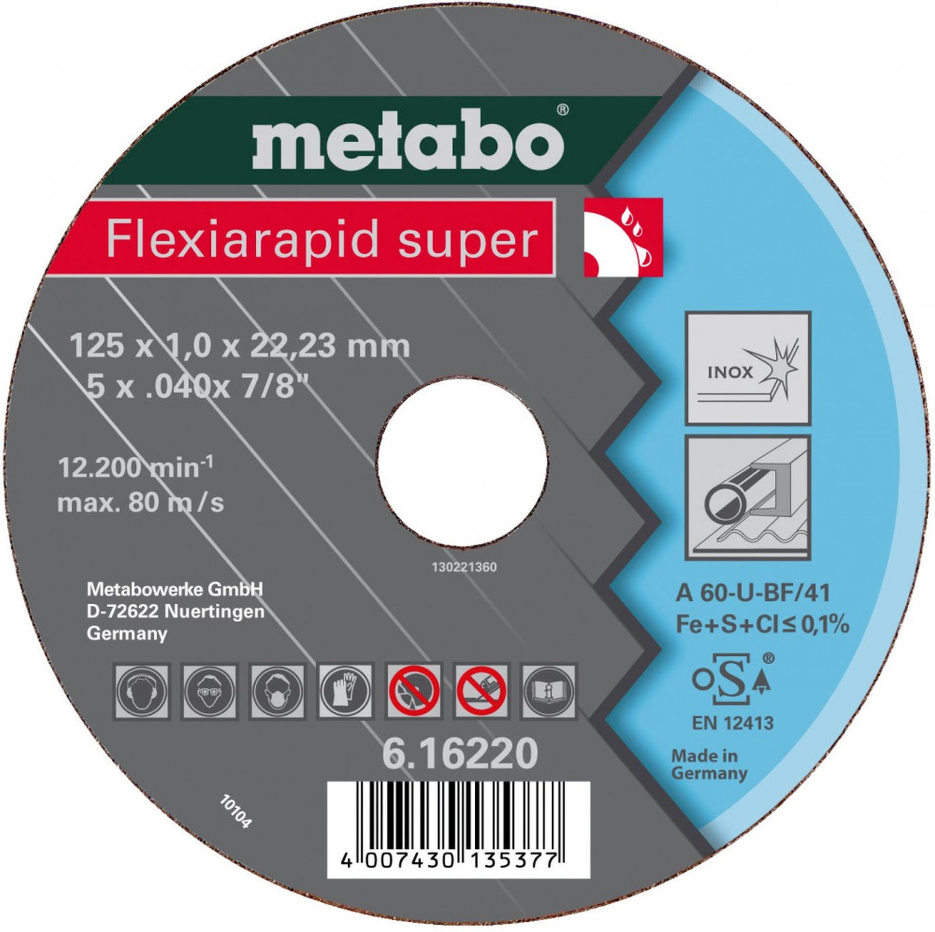 Metabo Flexiarapid Super Řezný kotouč 125 x 1,6 x 22,23 inox, TF 41 616222000