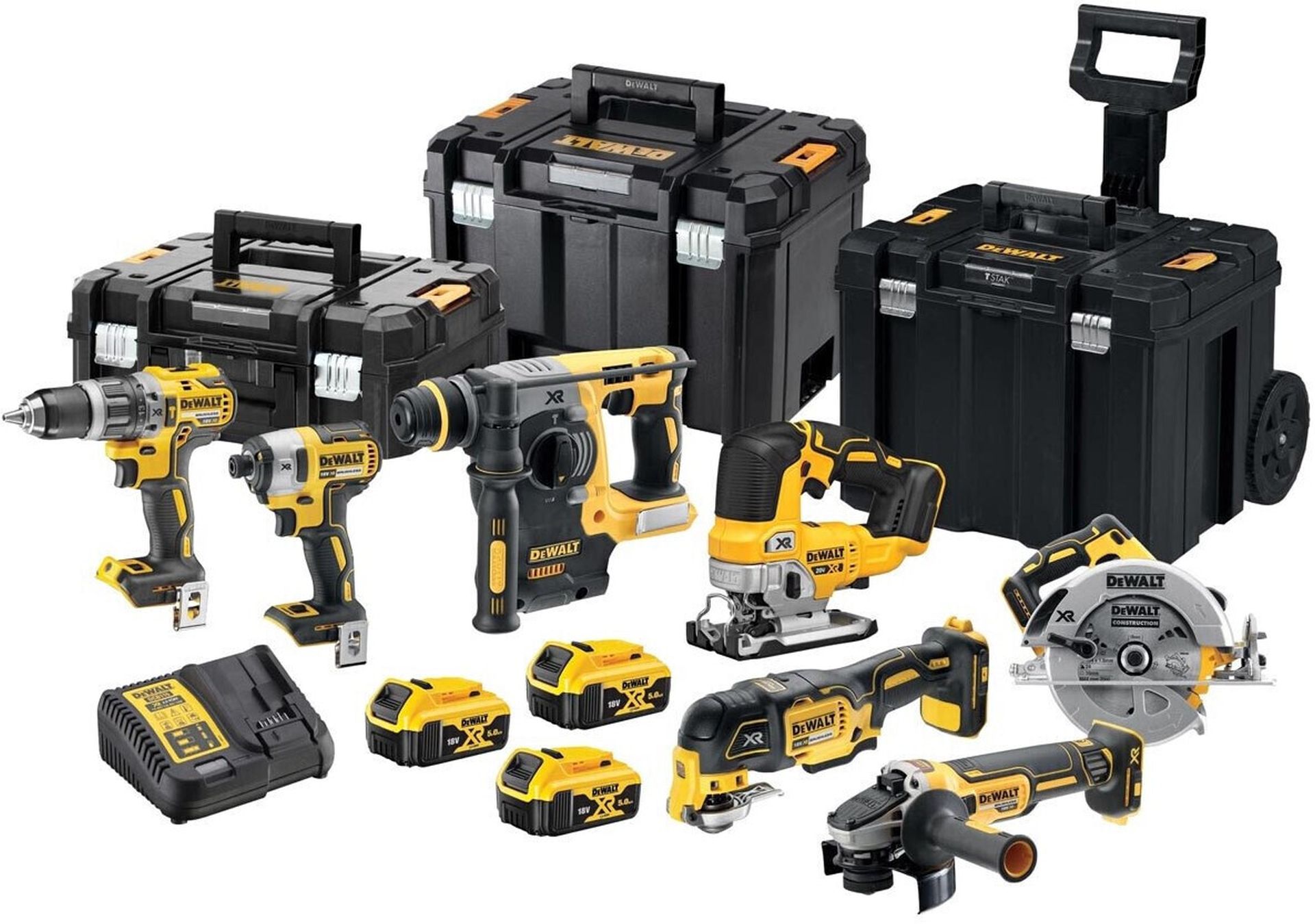 DeWALT DCK755P3T DCD796+DCF887+DCH273+DCG405+DCS570+DCS355+DCS334 (18V/3x5,0Ah) 3x kufr Tstak