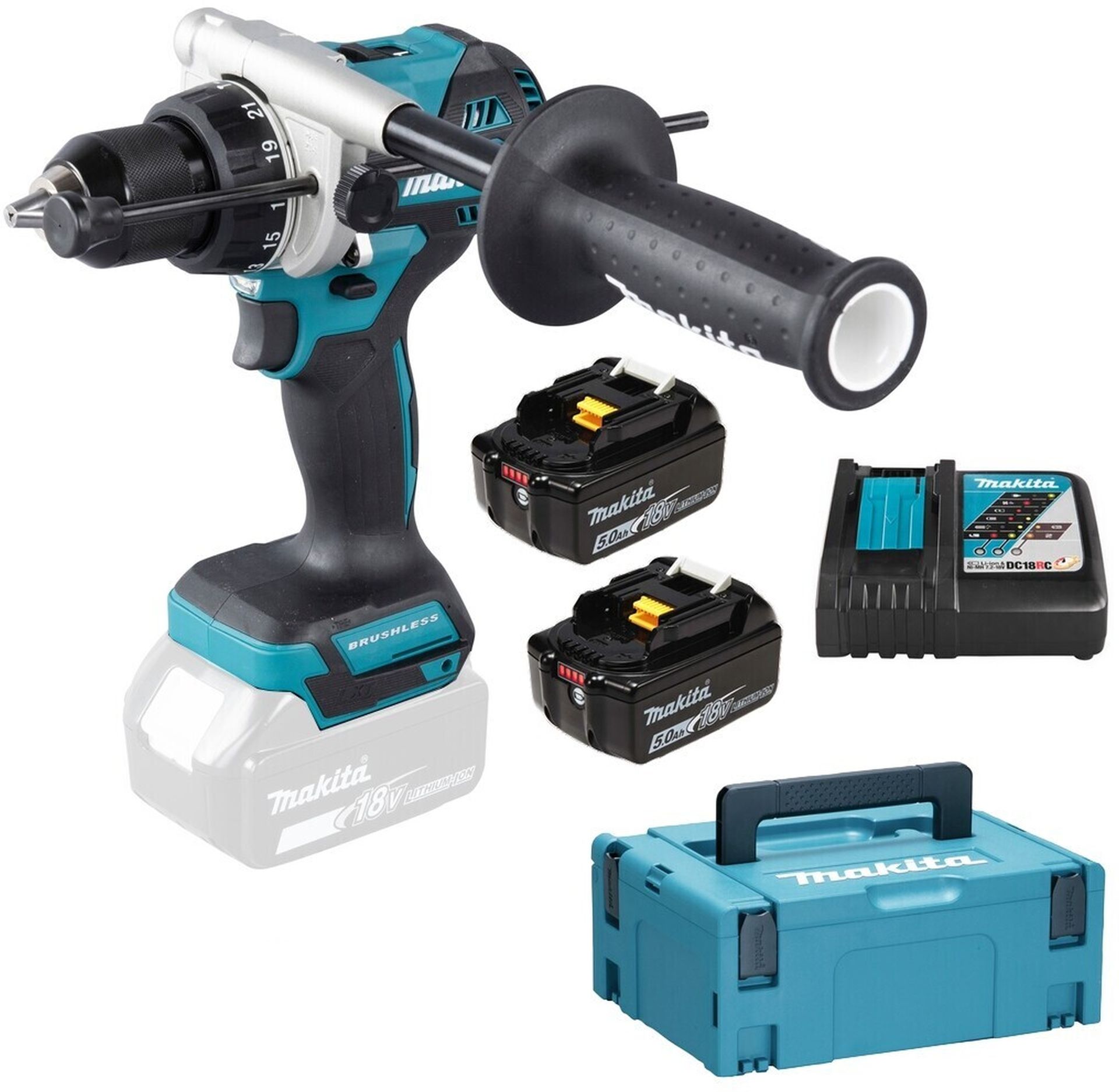 MAKITA DHP486RTJ Aku bezuhlíkový příklepový šroubovák Li-ion LXT 18V 5,0 Ah, Makpac