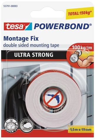 TESA Powerbond Ultra Strong, oboustranná montážní páska, bílá, 1,5m x 19mm 55791-00005-00